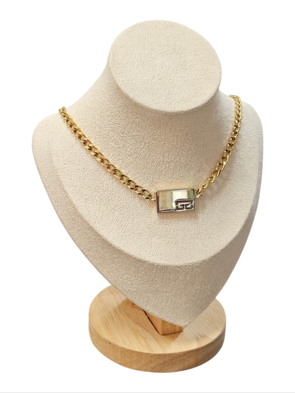 Givenchy Gold ID Tag G Logo Plate Stamped 1979 Pendant Chain Necklace